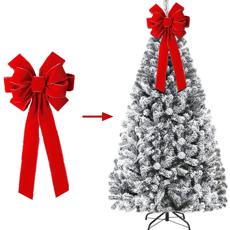 Red Christmas Bows Outdoor Decorations,Large Christmas Tree Topper Bow with Glitter Gold Edge for Xmas Home Front Door Decor thumbnail 2