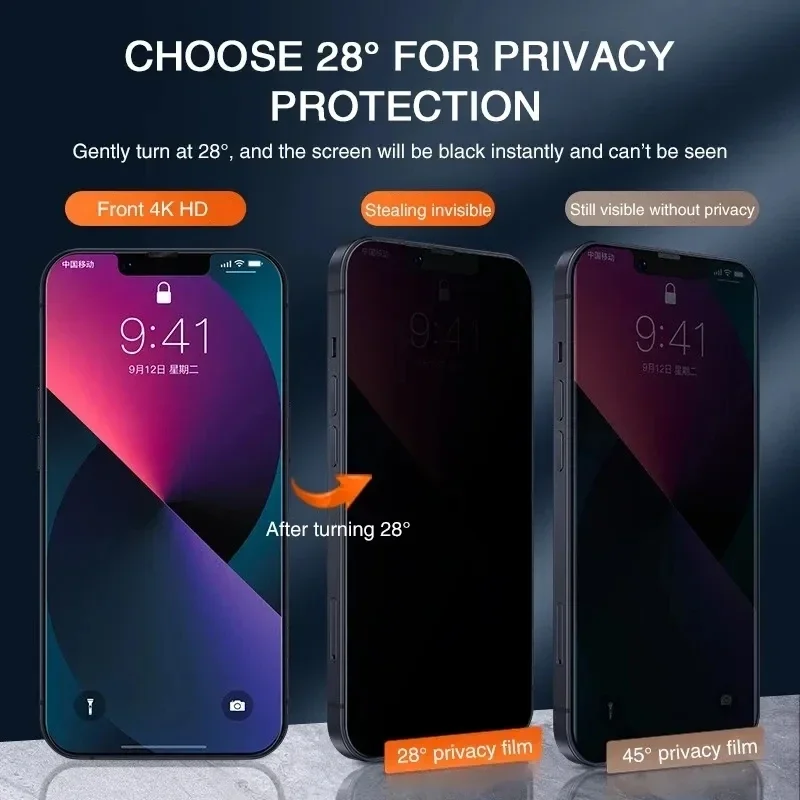 1-4Pcs Privacy Screen Protector for iPhone 14 13 11 12 Pro Max Mini 8 Plus Anti-spy Protective Glass for iPhone 15 16 17 XS MAX thumbnail 3