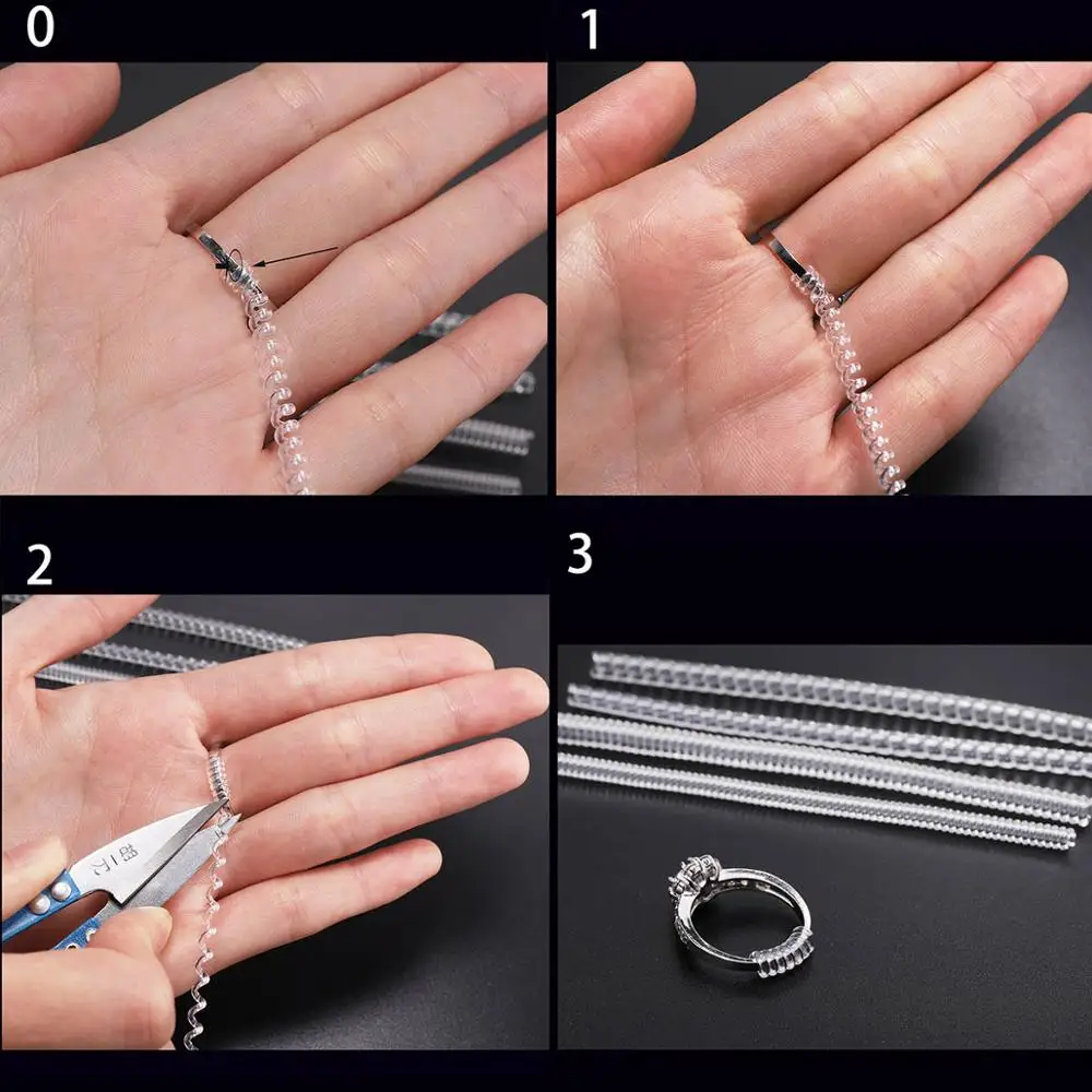 4pcs/lot Transparent Spiral Based Ring Tools Spring Coil Ring Size Adjuster Guard Tightener Reducer Resizing Tool For Jewelry thumbnail 6