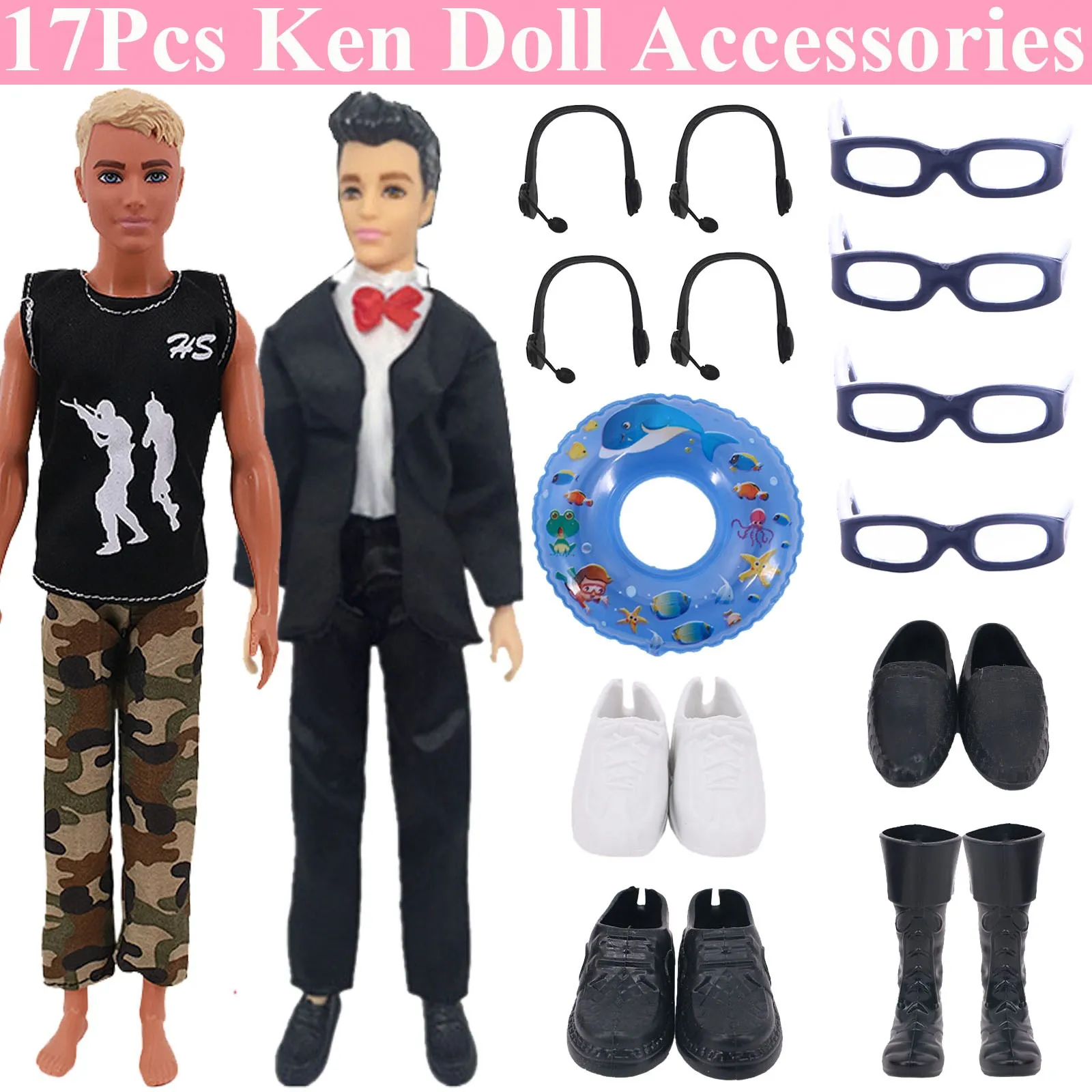 30Pcs/Set Ken Doll Clothes FreeShipping Glasses Shoes Hangers Guitar Skateboard Headsets Accessories For Barbies Girl`s Toy DIY thumbnail 4