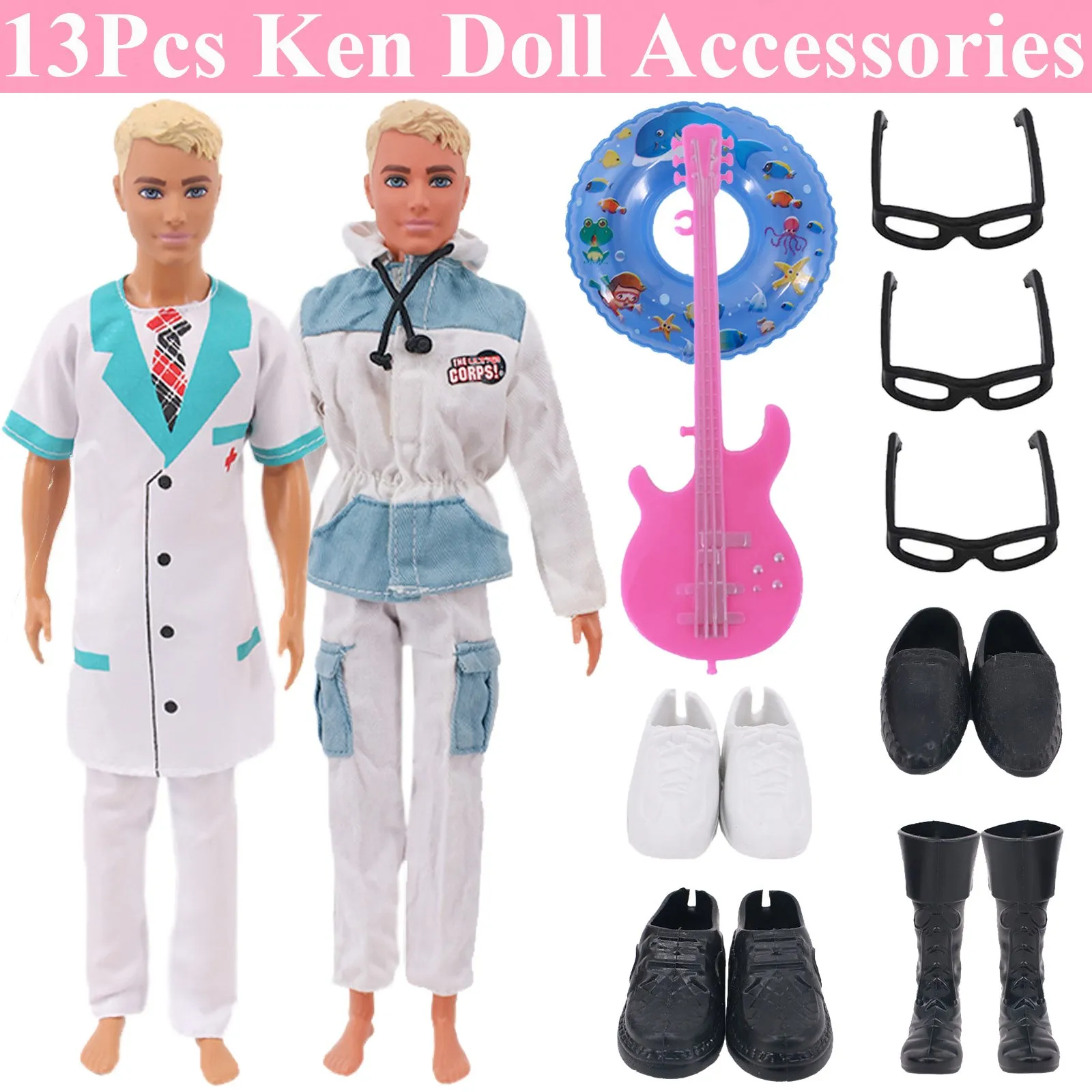 30Pcs/Set Ken Doll Clothes FreeShipping Glasses Shoes Hangers Guitar Skateboard Headsets Accessories For Barbies Girl`s Toy DIY thumbnail 3