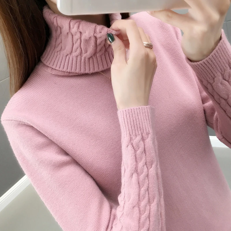 Knitted Sweater Women 2026 Autumn Winter Korean Turtleneck Long Sleeve Pullover Female Pink Knitwear thumbnail 2