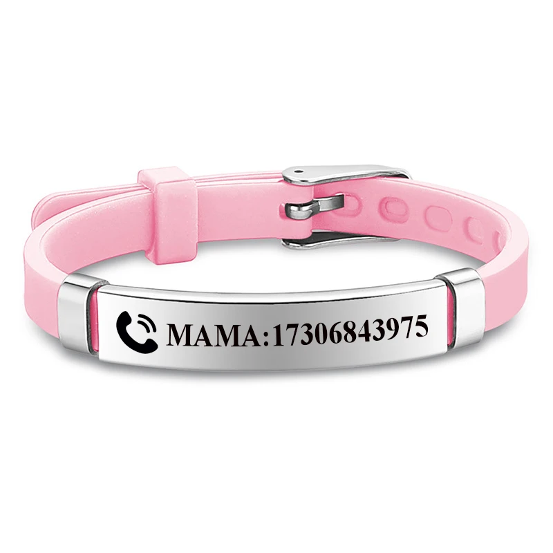Personalized Custom Name Number Children SOS Silicone Bracelet Silicone Stainless Steel Bracelets Jewelry Gift