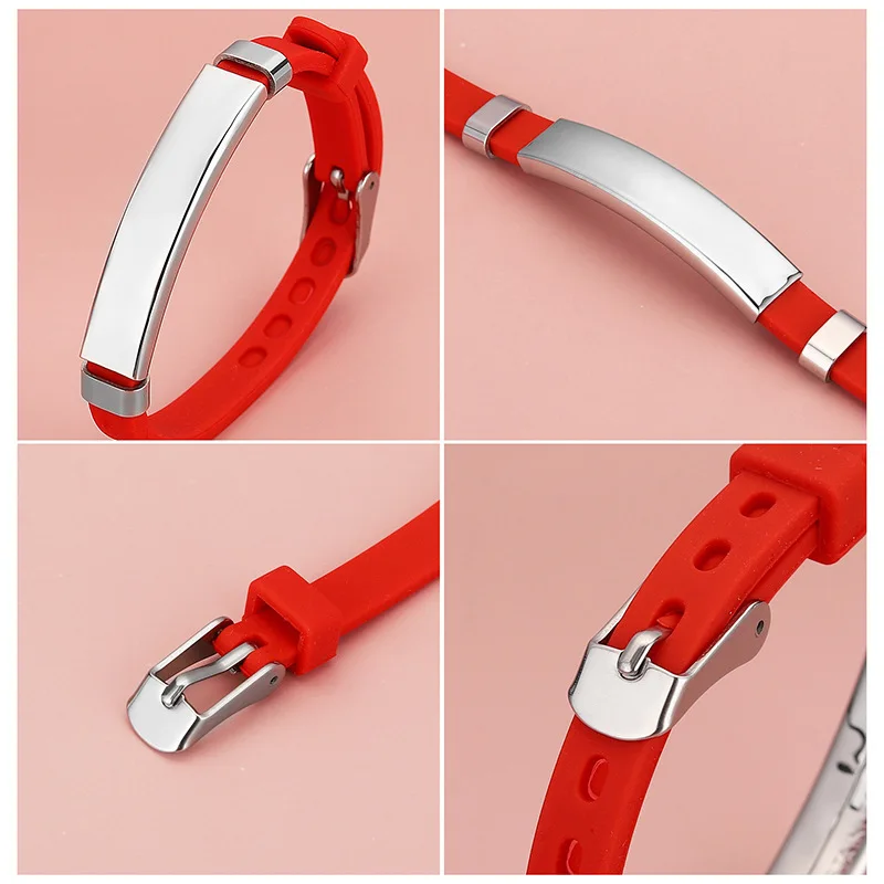 Personalized Custom Name Number Children SOS Silicone Bracelet Silicone Stainless Steel Bracelets Jewelry Gift thumbnail 3