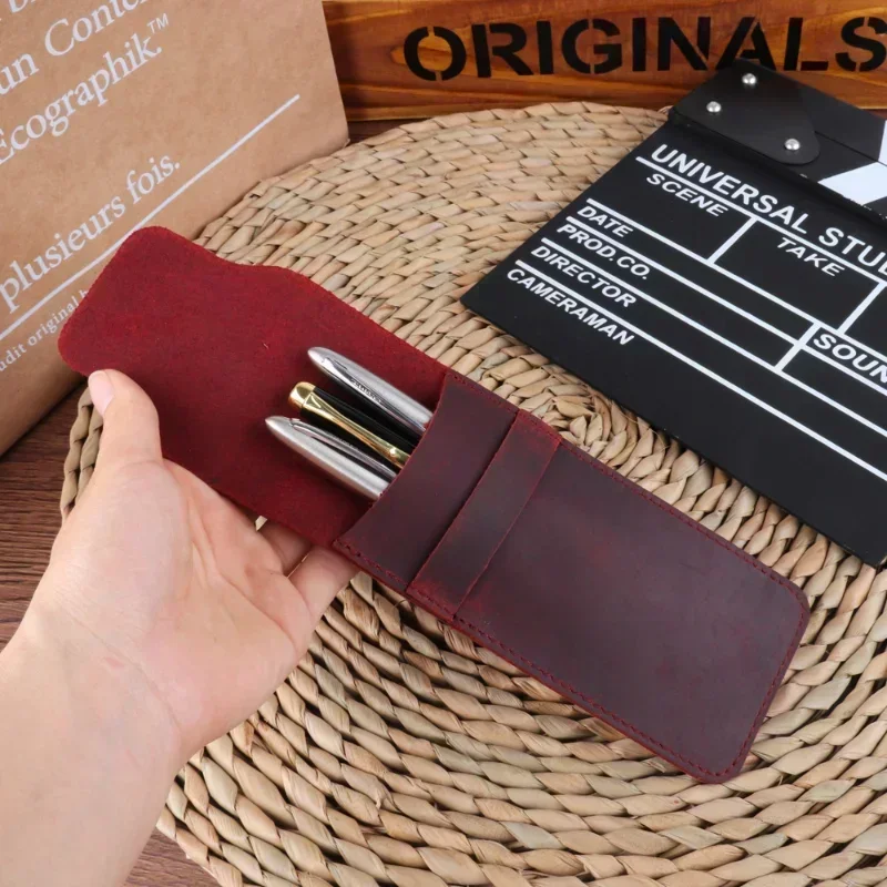 Handmade Genuine Leather Pencil Bag Cowhide Fountain Pen Case Holder Vintage Retro Style Accessories for Travel Journa thumbnail 3