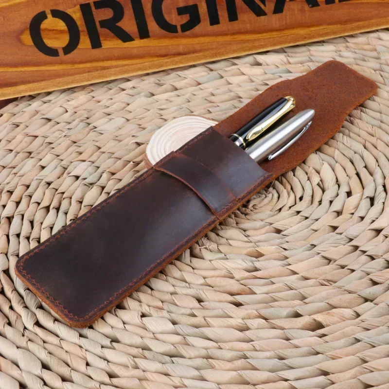 Handmade Genuine Leather Pencil Bag Cowhide Fountain Pen Case Holder Vintage Retro Style Accessories for Travel Journa thumbnail 2