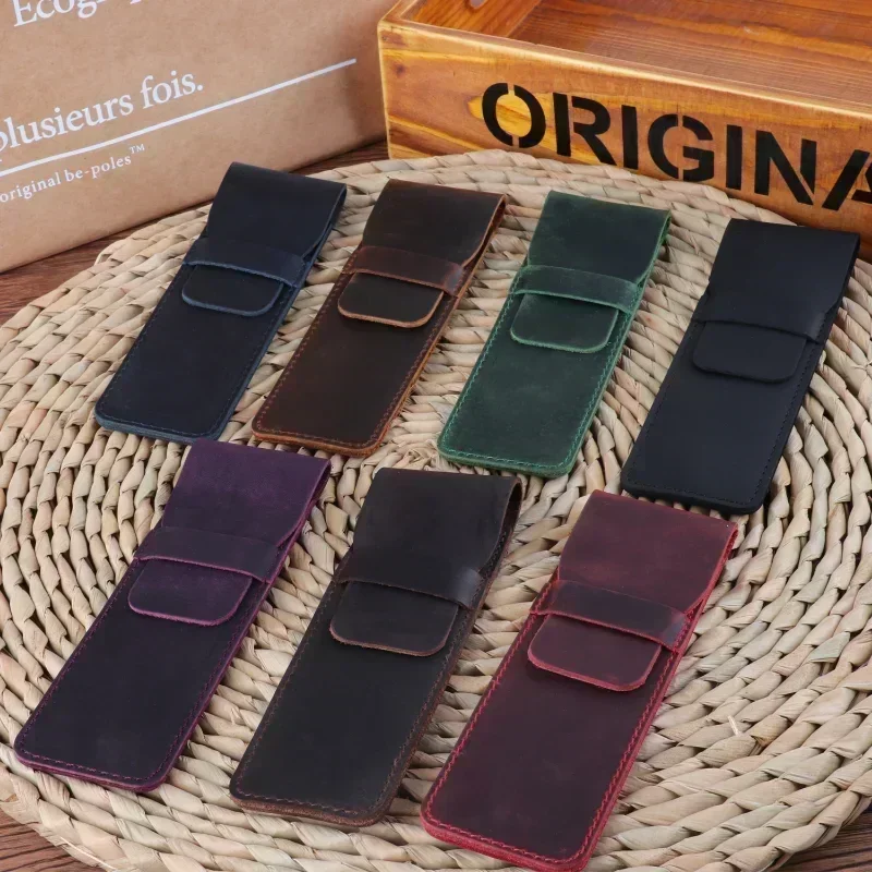 Handmade Genuine Leather Pencil Bag Cowhide Fountain Pen Case Holder Vintage Retro Style Accessories for Travel Journa thumbnail 5