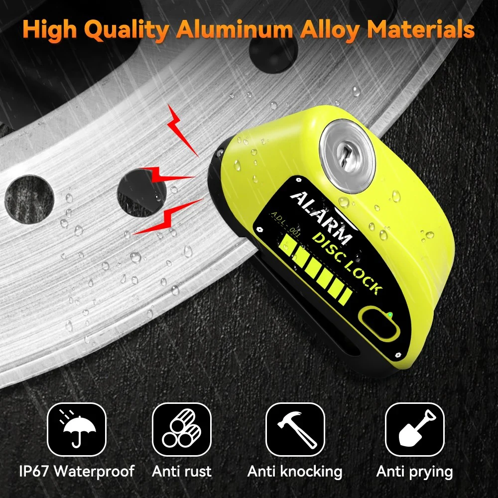 Extractme Motorcycle Disc Brake Locks Rechargeable 120dB Alarm Anti-Theft Security Wheel Disc Lock Waterproof with 1.8M Cable thumbnail 6