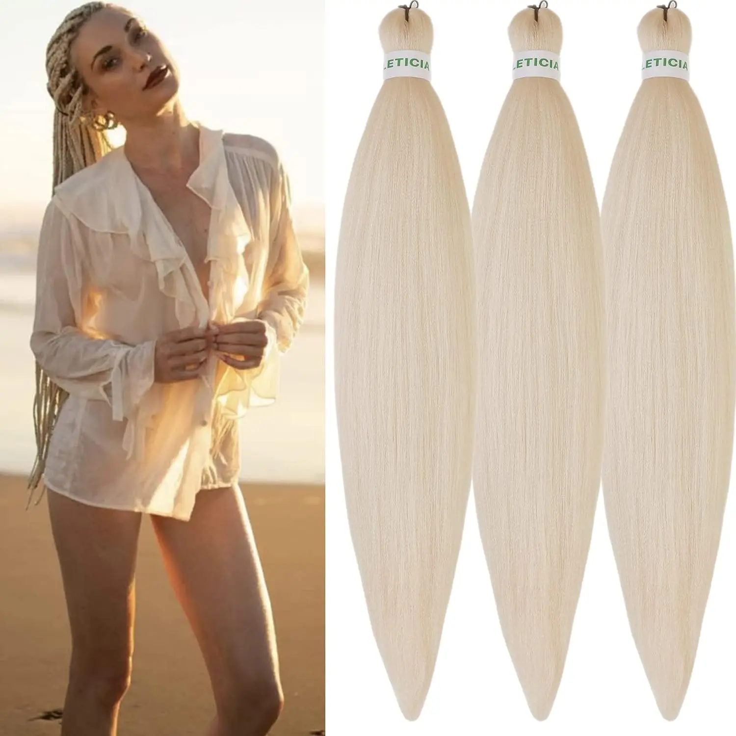 26" Easy Pre Stretched Braiding Hair Extensions 613 Blonde Jumbo Braids Synthetic Hair Bundles Yaki Straight Hair Crochet Braid