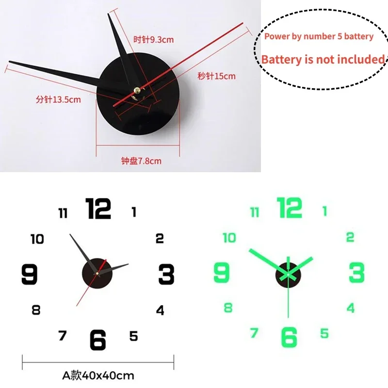 3D Luminous Wall Clock Frameless Acrylic DIY Digital Clock Wall Stickers Mute Clock for Living Room Bedroom Office Wall Decor thumbnail 2