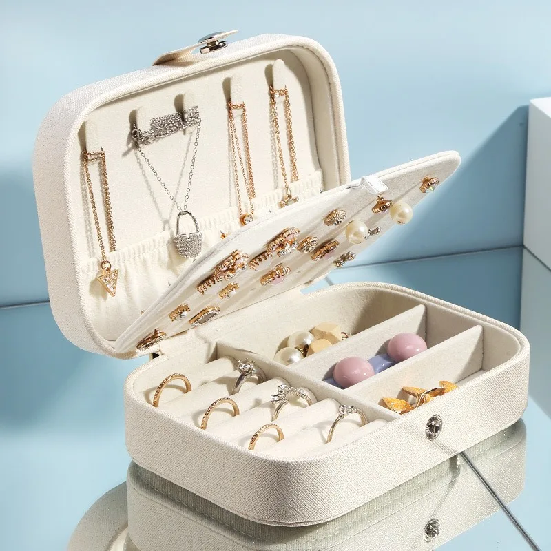 2023 Portable Jewelry Box Jewelry Organizer Display Travel Jewelry Case Boxes Button Leather Storage Zipper Jewelers Joyero thumbnail 2