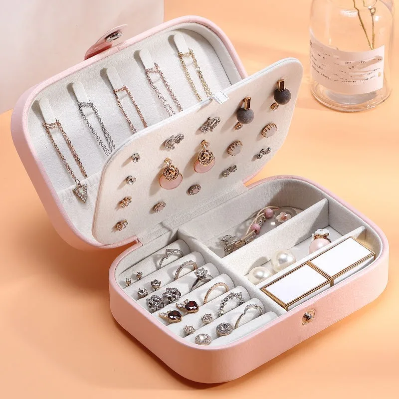 2023 Portable Jewelry Box Jewelry Organizer Display Travel Jewelry Case Boxes Button Leather Storage Zipper Jewelers Joyero thumbnail 4