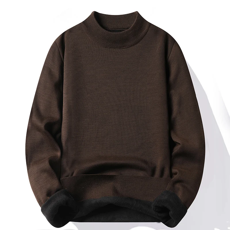 Men's Pullover Soft Sweater Winter Velvet Shirts Brand Clothing Knitted Fleece Warm Cold Blouse Slim Fit Bottom Shirts thumbnail 2