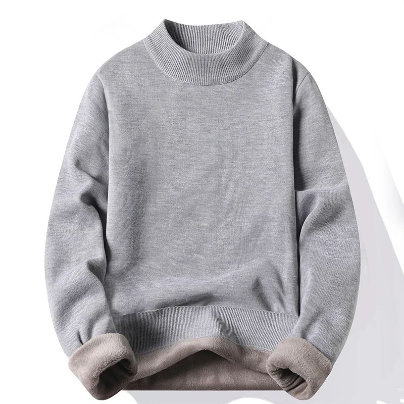 Men's Pullover Soft Sweater Winter Velvet Shirts Brand Clothing Knitted Fleece Warm Cold Blouse Slim Fit Bottom Shirts thumbnail 6