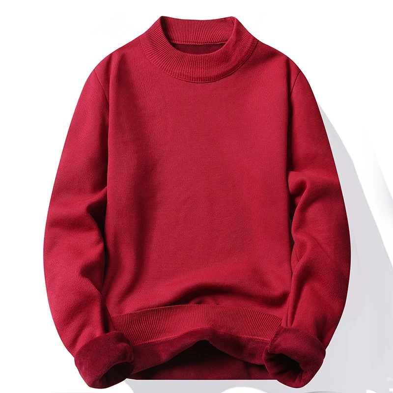 Men's Pullover Soft Sweater Winter Velvet Shirts Brand Clothing Knitted Fleece Warm Cold Blouse Slim Fit Bottom Shirts thumbnail 4