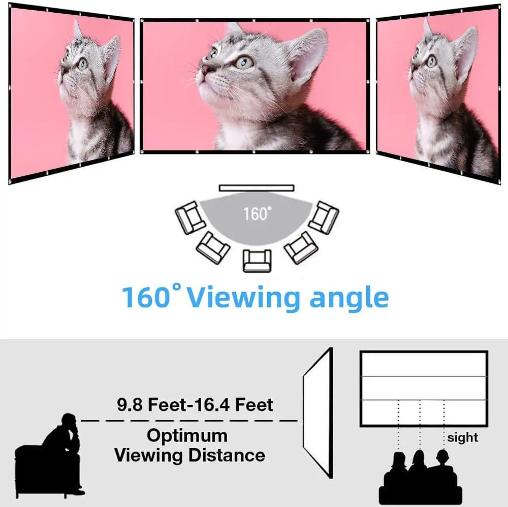 LEJIADA Projector Screen White Anti-Crease 60-200 inch 16:9 Soft High Density Portable Foldable Projection Screen Outdoor Movie thumbnail 3