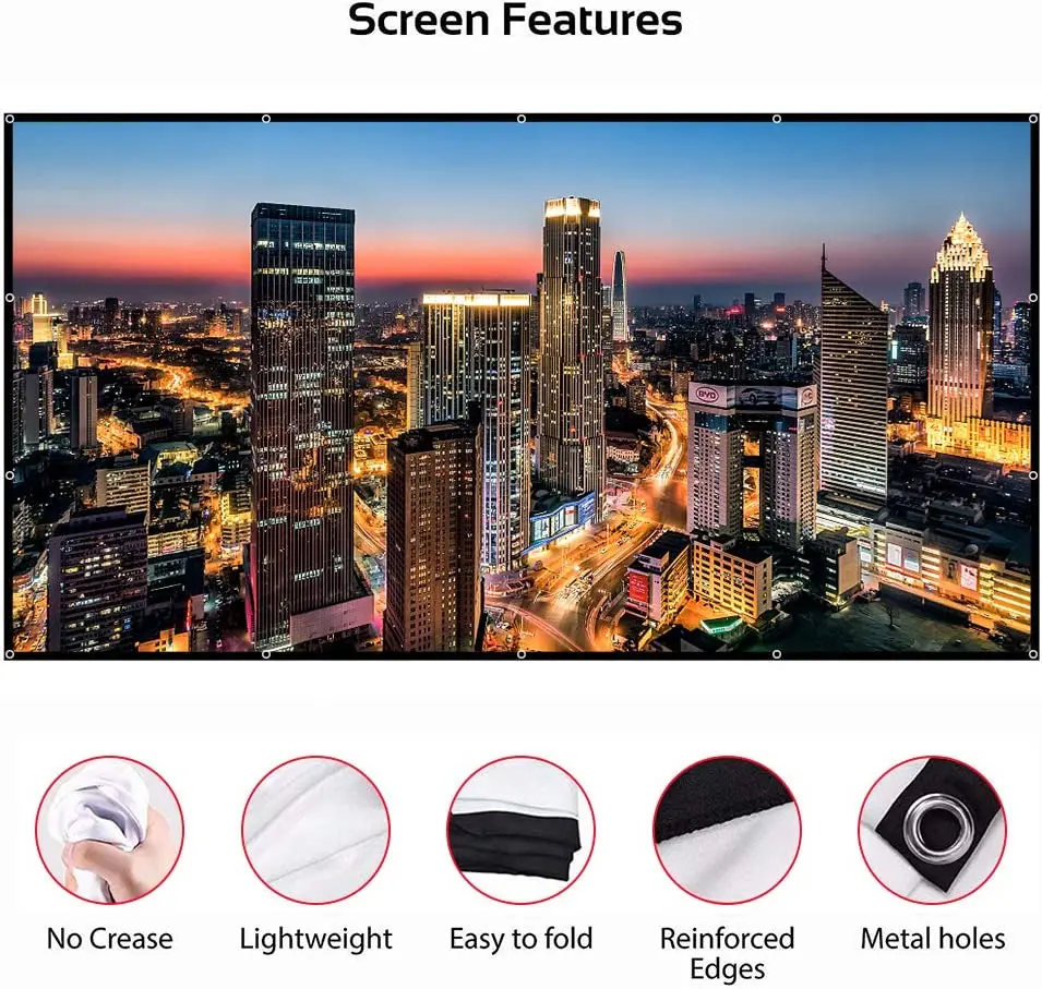 LEJIADA Projector Screen White Anti-Crease 60-200 inch 16:9 Soft High Density Portable Foldable Projection Screen Outdoor Movie thumbnail 2