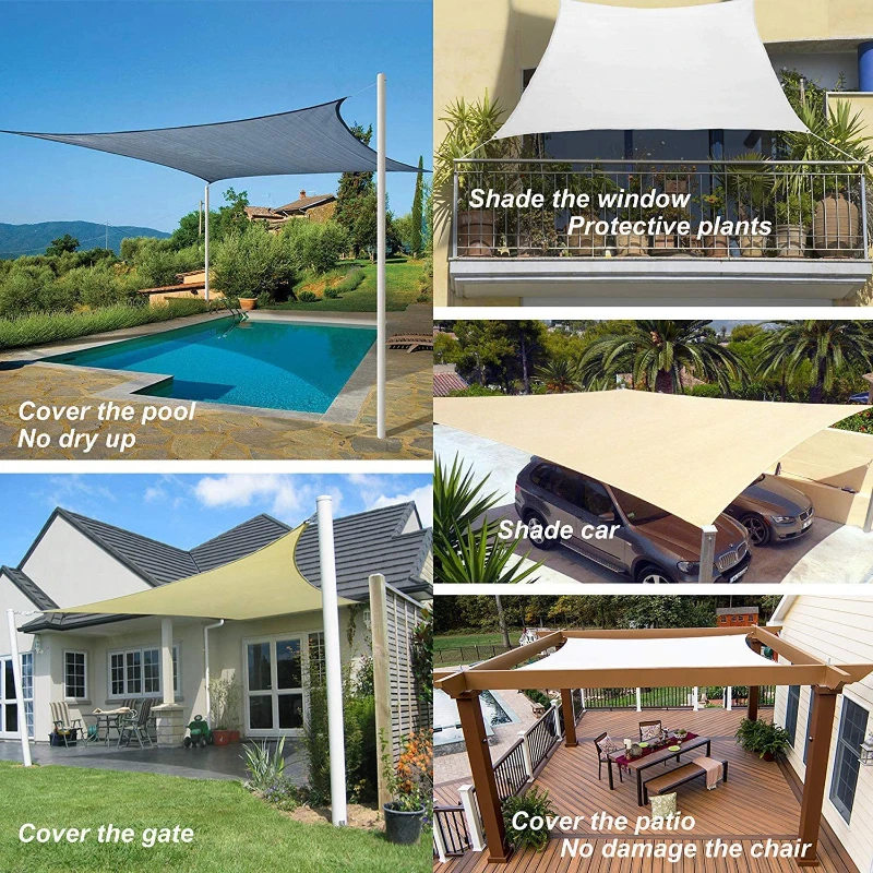 Outdoor Shade Sail, 300D Polyester Waterproof UV-Proof Awning, Sunshine Canopy for Terrace, Carport, Backyard, Garden, etc thumbnail 4