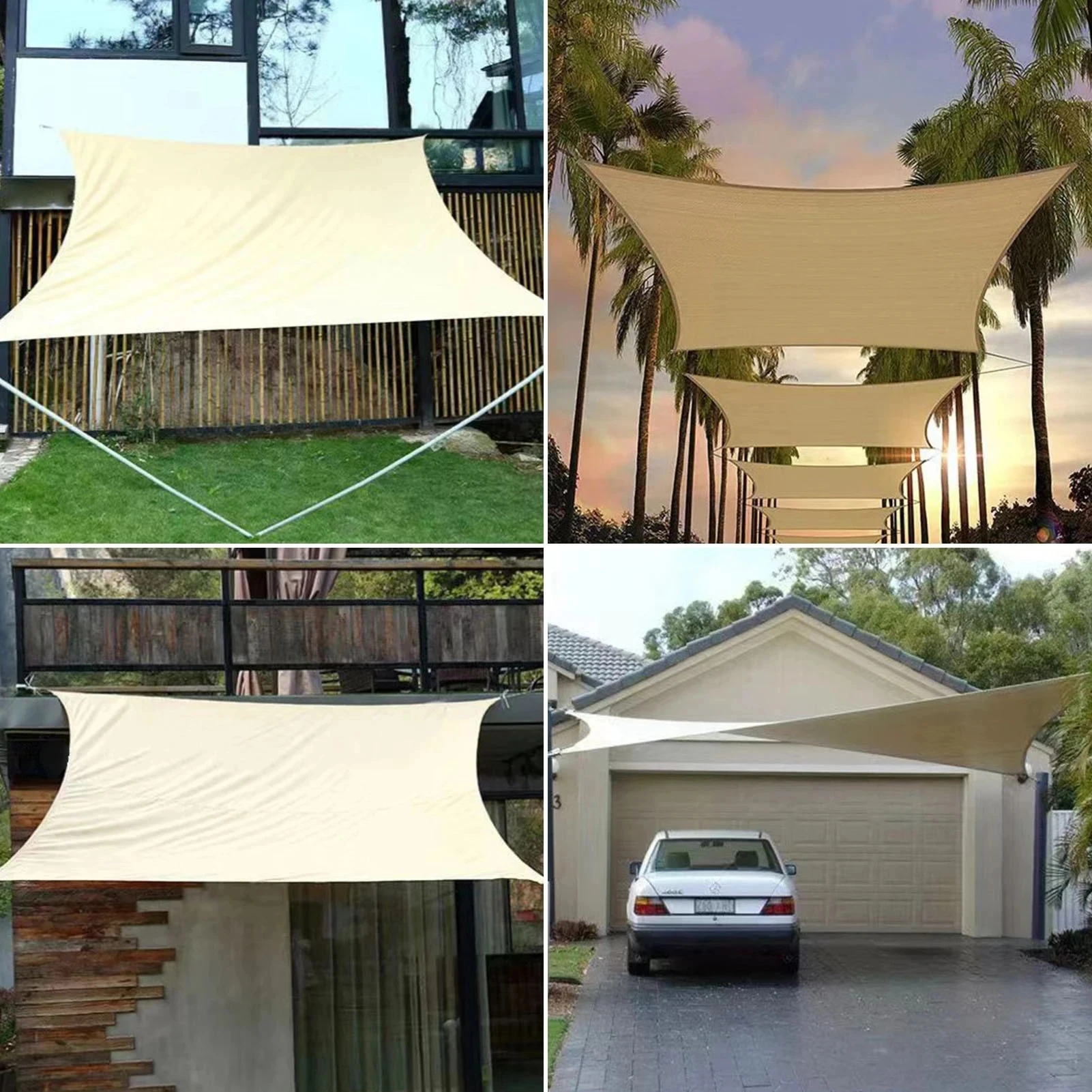 Outdoor Shade Sail, 300D Polyester Waterproof UV-Proof Awning, Sunshine Canopy for Terrace, Carport, Backyard, Garden, etc thumbnail 5