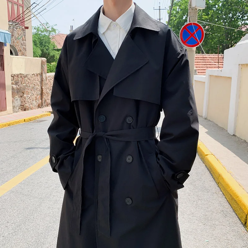 Korean style Spring Trench Coat Male Streetwear Windbreaker Trenchcoat Men Solid Business Casual Loose Long Overcoat thumbnail 4
