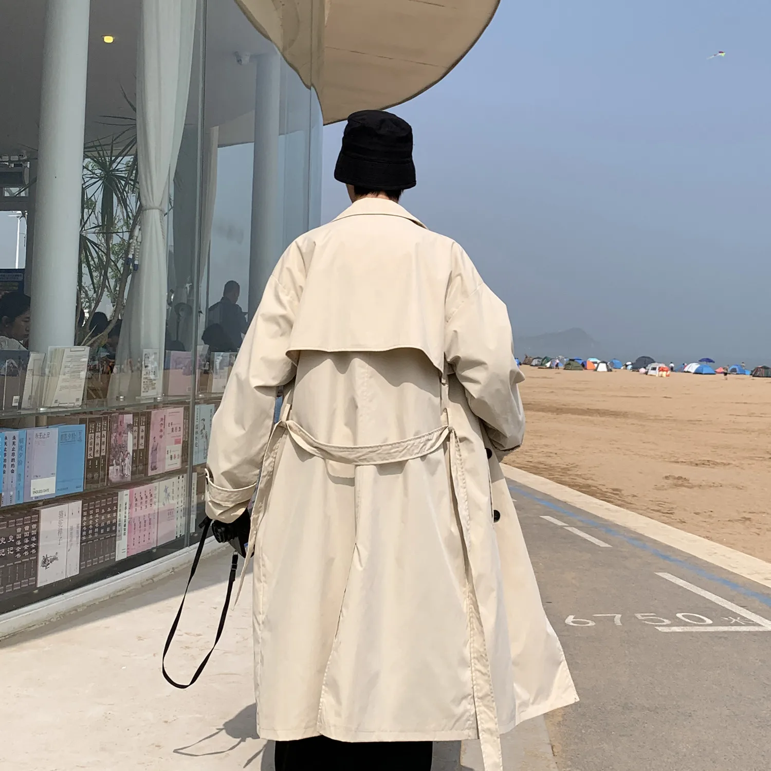 Korean style Spring Trench Coat Male Streetwear Windbreaker Trenchcoat Men Solid Business Casual Loose Long Overcoat thumbnail 6
