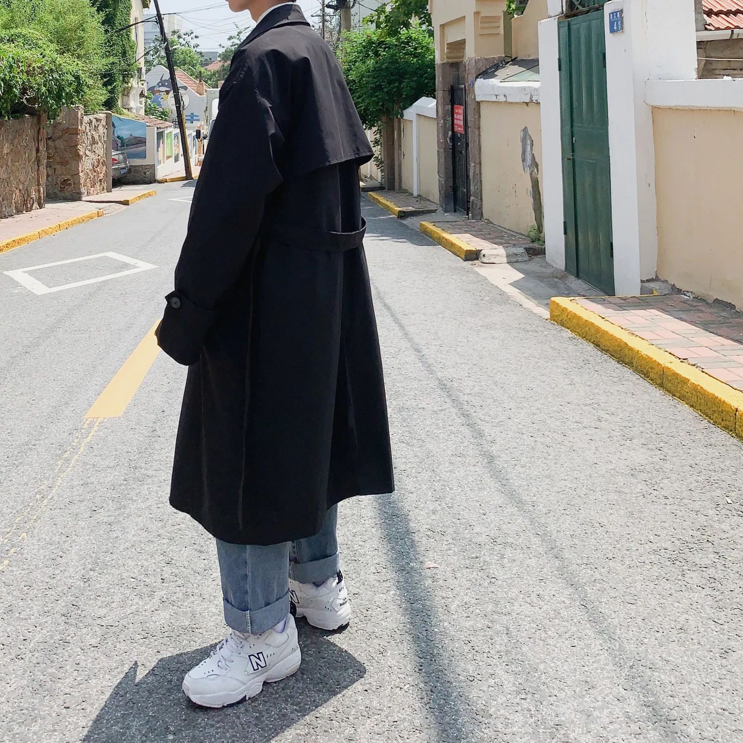 Korean style Spring Trench Coat Male Streetwear Windbreaker Trenchcoat Men Solid Business Casual Loose Long Overcoat thumbnail 3