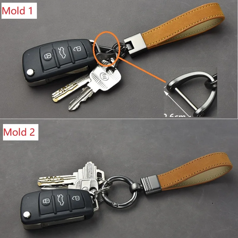Luxury Genuine Leather Keychain Top-end Business Gift For Man Good Quality Black Brown Real Leather Car Key Keyholder Key Chain thumbnail 4