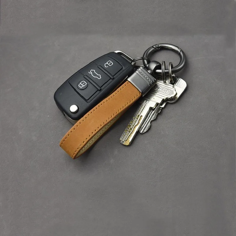 Luxury Genuine Leather Keychain Top-end Business Gift For Man Good Quality Black Brown Real Leather Car Key Keyholder Key Chain thumbnail 2
