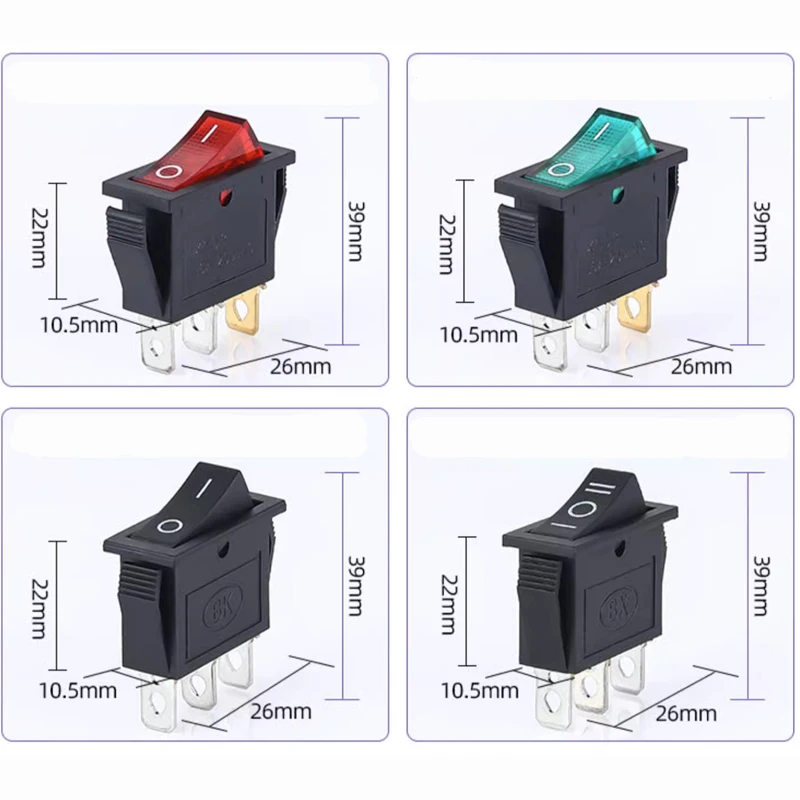 1PCS KCD3 Rocker Switch ON-OFF ON-OFF-ON 2 Position 3Pins Electrical equipment With Light Power Switch 16A 250V / 20A 125V AC thumbnail 2
