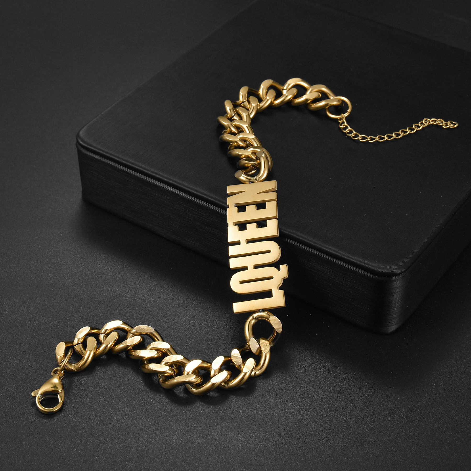 Atoztide Personalized Custom Name Bracelet for Women Men Stainless Steel 10mm Cuban Chain Nameplate Handmade Bangle Jewelry Gift thumbnail 5
