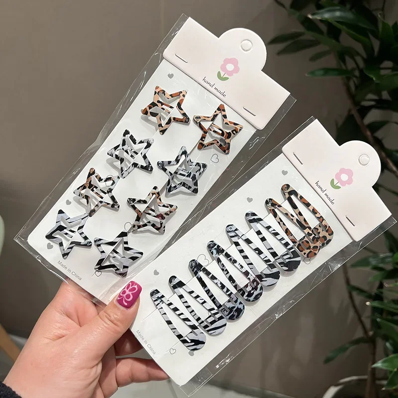 8pcs/set Leopard Print Hair Clips for Women Girls Vintage Geometric Star BB Clips Bangs Hairpins Barrettes Hair Accessories Set thumbnail 2
