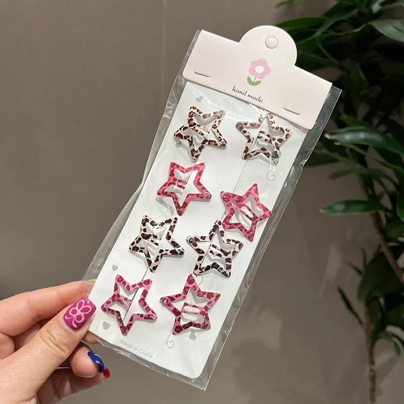 8pcs/set Leopard Print Hair Clips for Women Girls Vintage Geometric Star BB Clips Bangs Hairpins Barrettes Hair Accessories Set thumbnail 5
