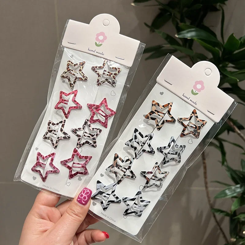 8pcs/set Leopard Print Hair Clips for Women Girls Vintage Geometric Star BB Clips Bangs Hairpins Barrettes Hair Accessories Set thumbnail 4