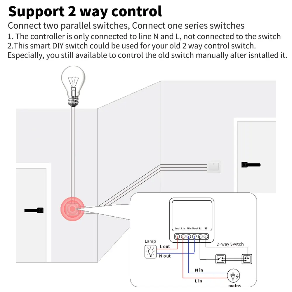 16A Tuya Smart WiFi Switch Support 2-Way DIY Switches Mini Smart Breaker Smart Life Control Support Alexa Google Alice thumbnail 5