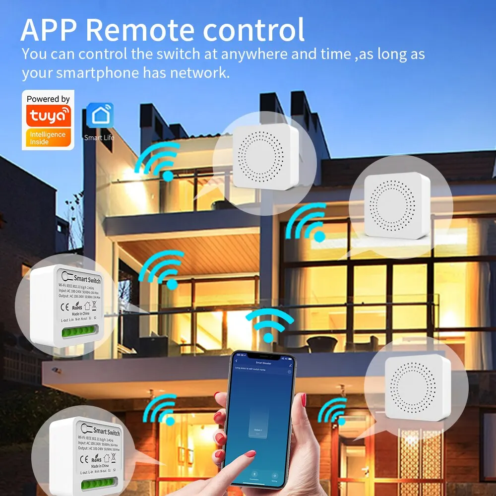 16A Tuya Smart WiFi Switch Support 2-Way DIY Switches Mini Smart Breaker Smart Life Control Support Alexa Google Alice thumbnail 2