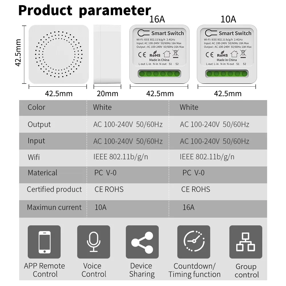 16A Tuya Smart WiFi Switch Support 2-Way DIY Switches Mini Smart Breaker Smart Life Control Support Alexa Google Alice thumbnail 6