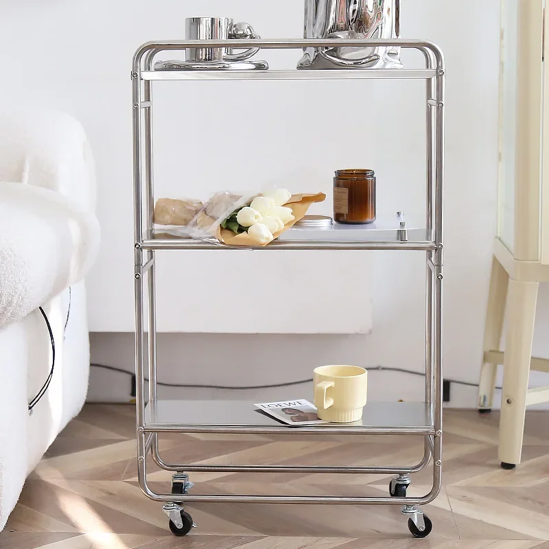 Multi-layer Metal Shelf Ins Modern Style Floor Removable Pulley Storage Rack Kitchen Islands and Trolleys Rolling Storage Cart thumbnail 3