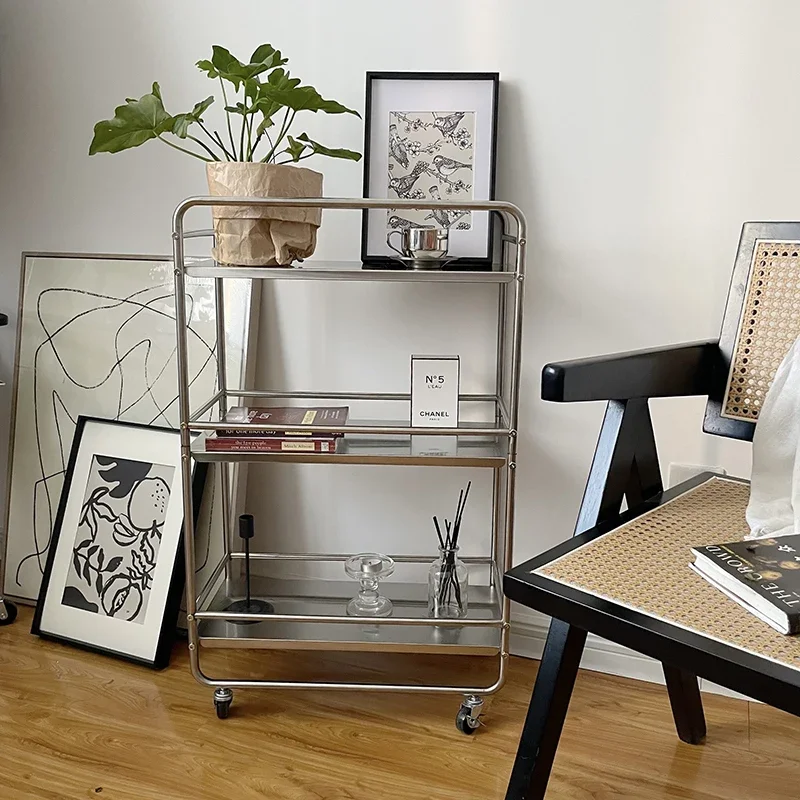 Multi-layer Metal Shelf Ins Modern Style Floor Removable Pulley Storage Rack Kitchen Islands and Trolleys Rolling Storage Cart thumbnail 2
