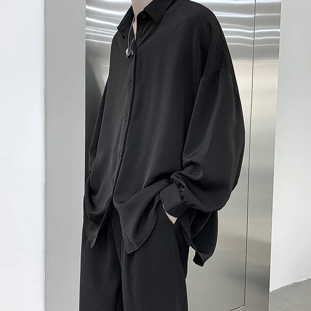 Free Black Tie Long-sleeved Shirts Men Korean Comfortable Blouses Casual Loose Single Breasted Shirt Mens Tshirt Harajuku thumbnail 6
