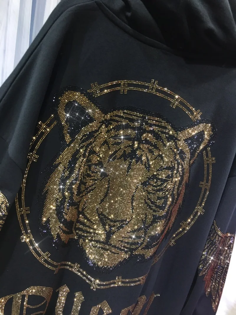 Plus Size Women Clothing Rhinestones Zip Up Hoodies & Sweatshirt Women Men Winter Autumn Luxury Brand Hoodie Woman Blouse thumbnail 2