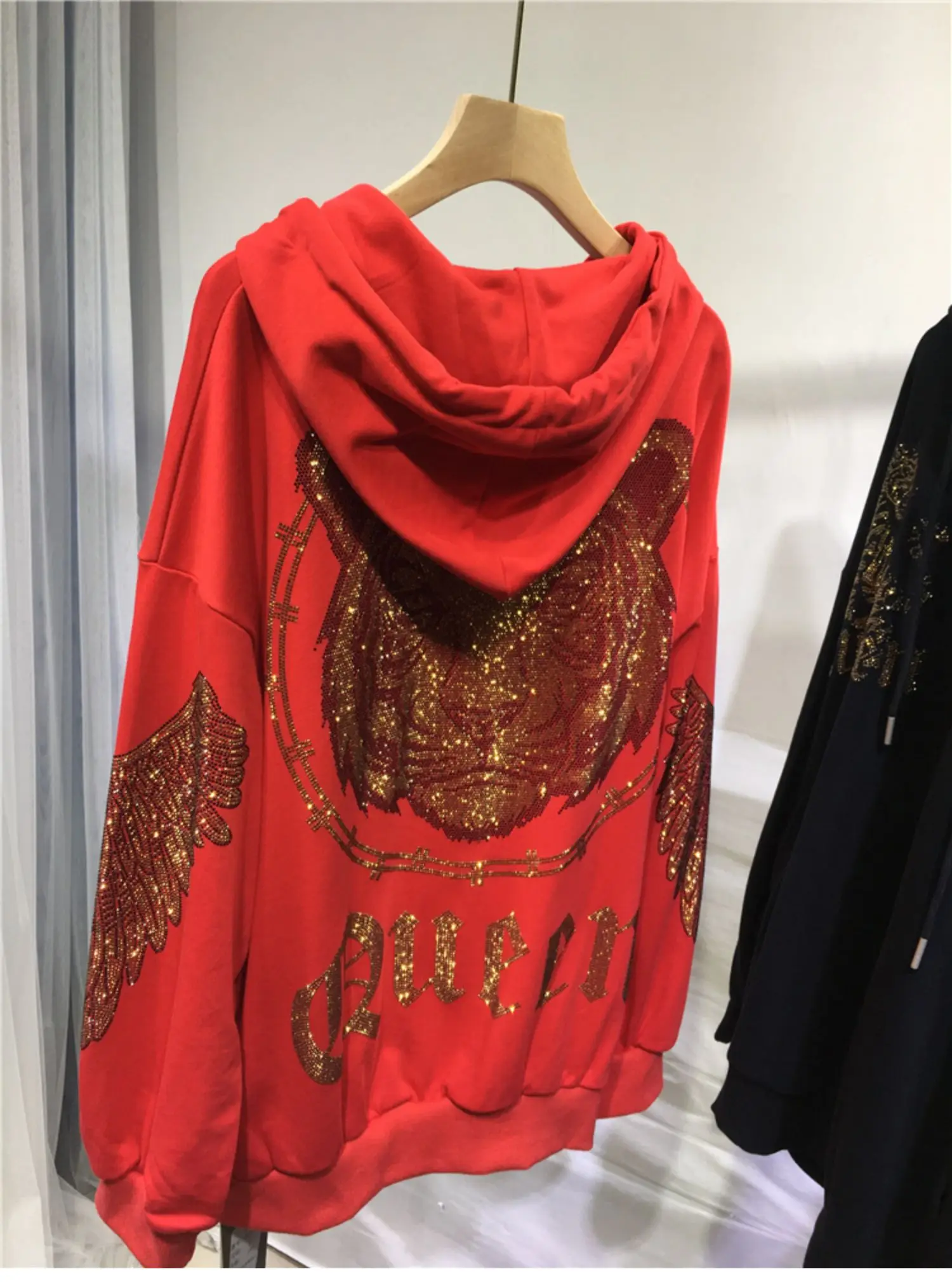 Plus Size Women Clothing Rhinestones Zip Up Hoodies & Sweatshirt Women Men Winter Autumn Luxury Brand Hoodie Woman Blouse thumbnail 4