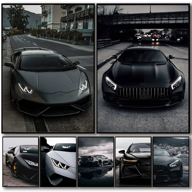 Black Industrial Style sport Car Poster print Luxury Brand Cars Canvas Painting Wall Art Picture for Home Living Room Decor