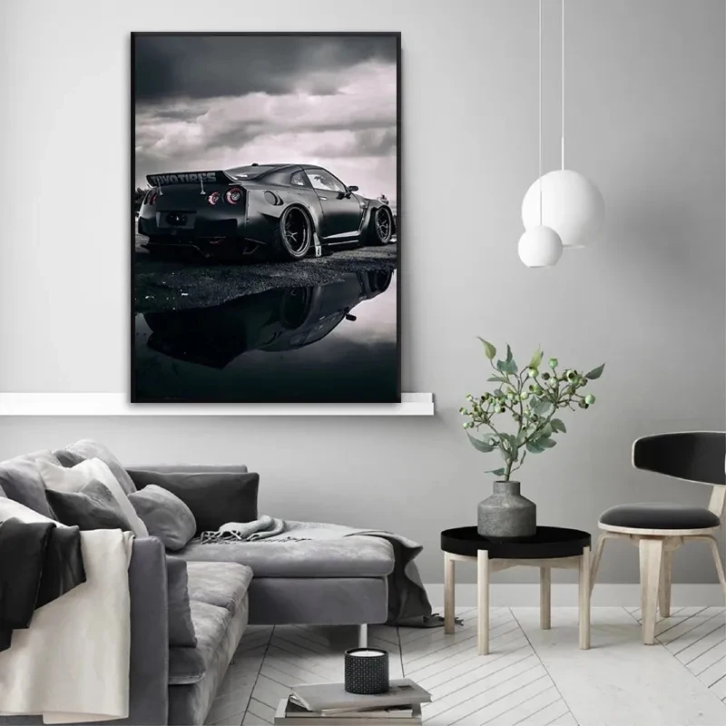 Black Industrial Style sport Car Poster print Luxury Brand Cars Canvas Painting Wall Art Picture for Home Living Room Decor thumbnail 4
