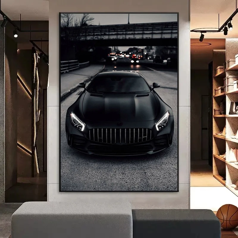 Black Industrial Style sport Car Poster print Luxury Brand Cars Canvas Painting Wall Art Picture for Home Living Room Decor thumbnail 3