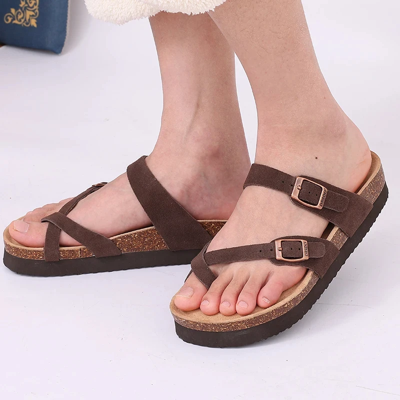 Litfun Women's Cork Footbed Slide Sandals Classic Summer Beach Slippers For Men Slip-on Cork Sandals With Adjustable Buckle 2024 thumbnail 5
