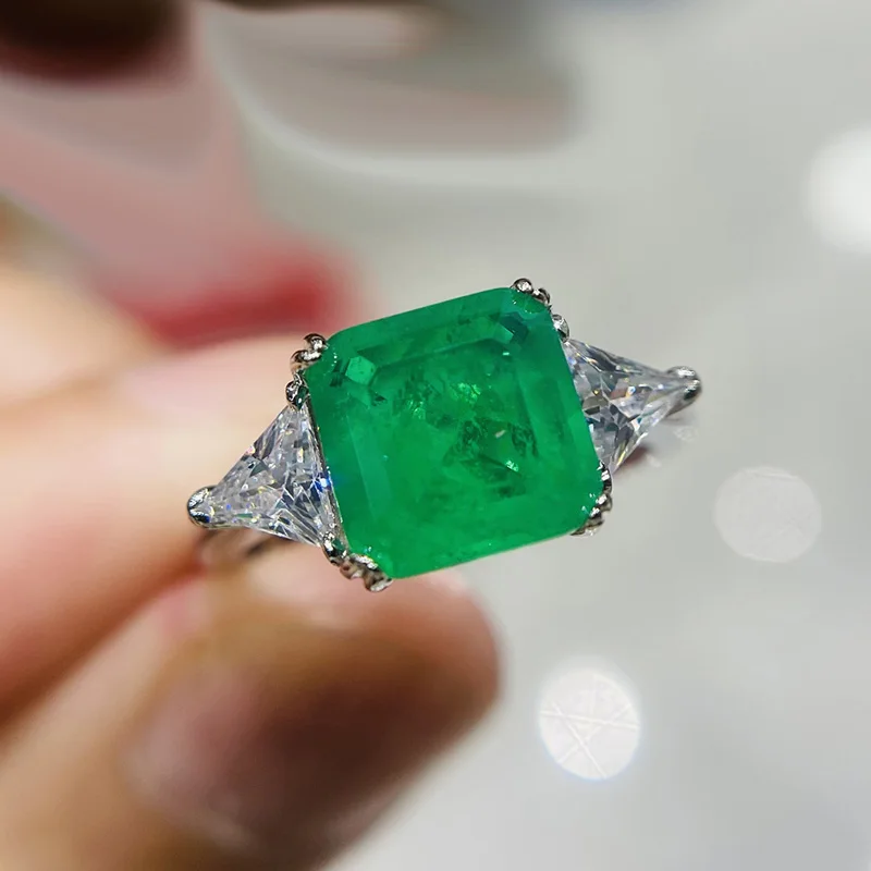 925 Sterling Silver Paraiba Emerald Tourmaline Gemstone Rings For Women Engagement Party Fashion Wedding Jewelry 9*9mm