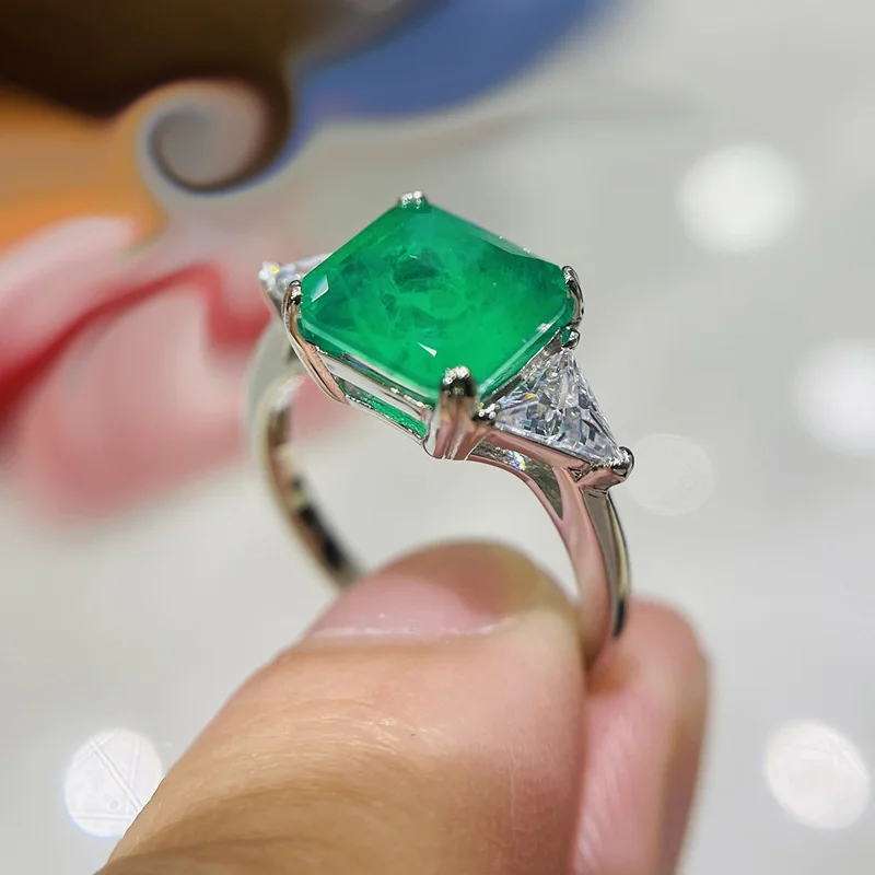 925 Sterling Silver Paraiba Emerald Tourmaline Gemstone Rings For Women Engagement Party Fashion Wedding Jewelry 9*9mm thumbnail 2