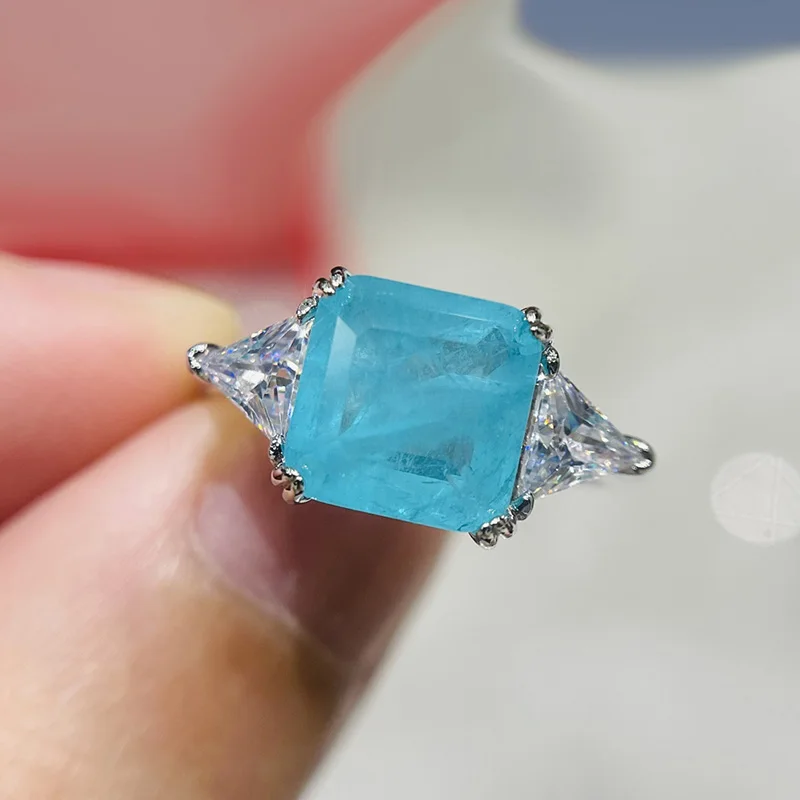 925 Sterling Silver Paraiba Emerald Tourmaline Gemstone Rings For Women Engagement Party Fashion Wedding Jewelry 9*9mm thumbnail 3