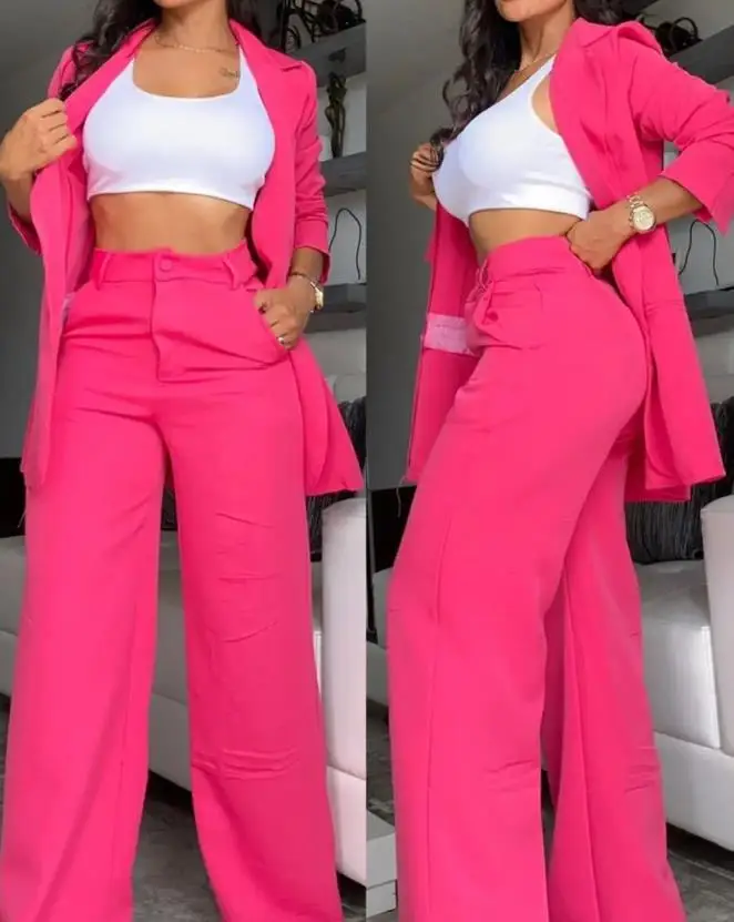 Two Pieces Set for Women Autumn 2024 New Fashion Casual Solid Daily Commuter Notched Collar Blazer Coat&pocket Design Pants Set thumbnail 5