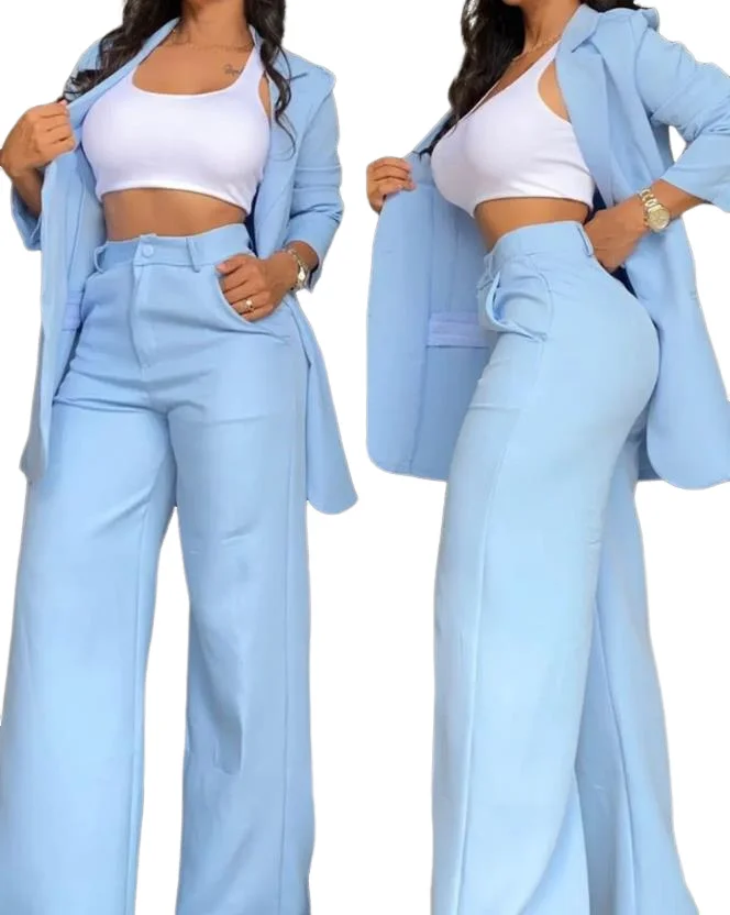 Two Pieces Set for Women Autumn 2024 New Fashion Casual Solid Daily Commuter Notched Collar Blazer Coat&pocket Design Pants Set thumbnail 2
